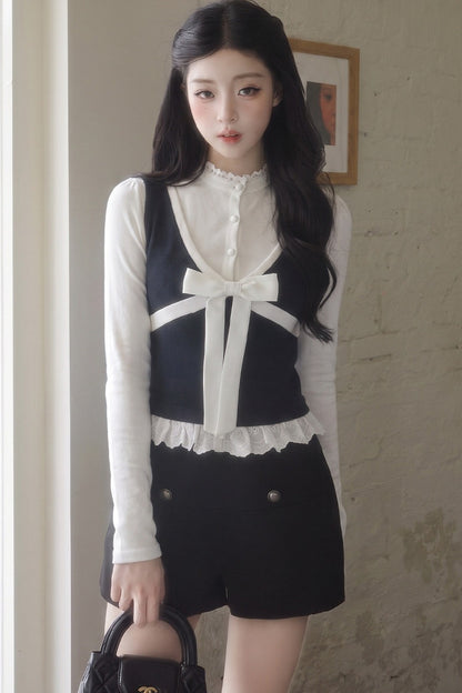 Contrast Bowknot Knitted Vest