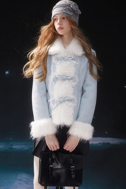 Bowknot Faux Fur Padded Coat
