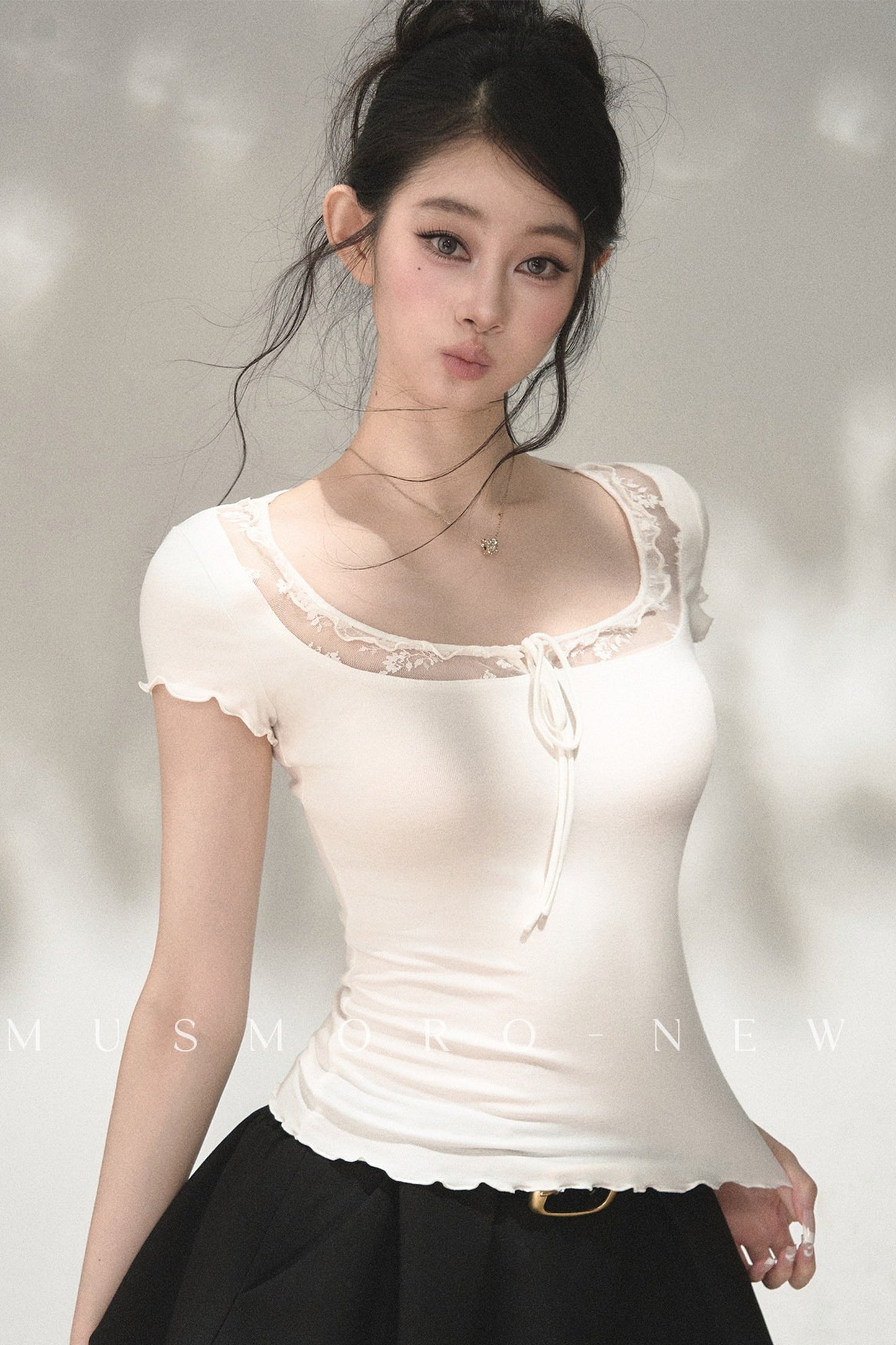 Lace Ruffle Short Sleeve Top