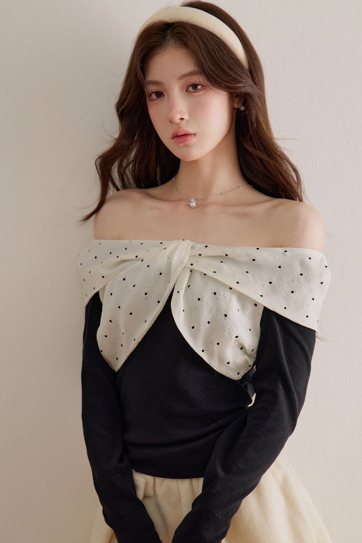 Polka Dot Bow Long-Sleeve Top
