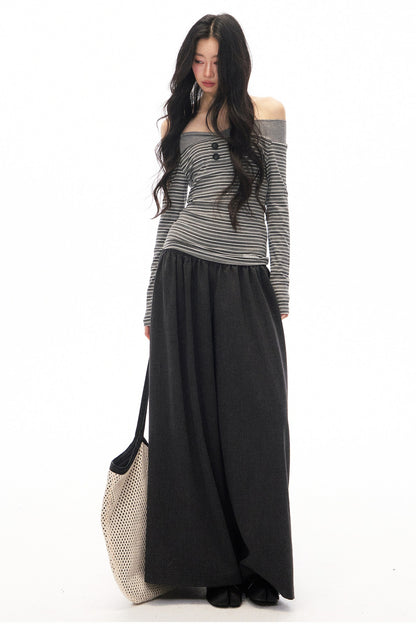 Striped Off-Shoulder Knit Top and Jeans Set-Up