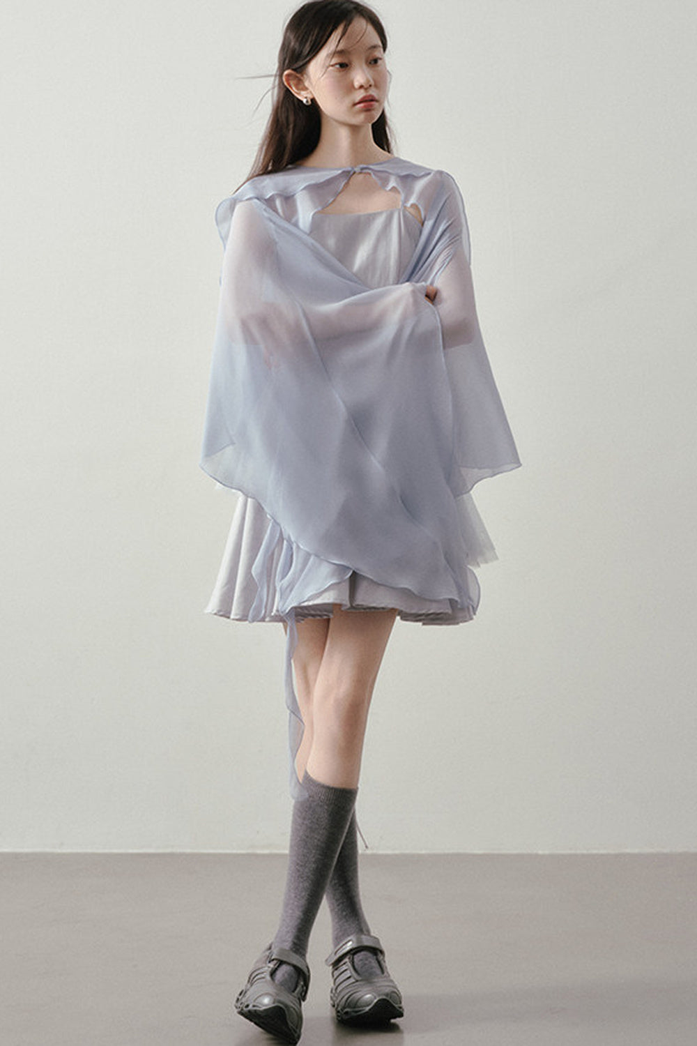 Muyu Camellia Cake Dress with Shawl Set