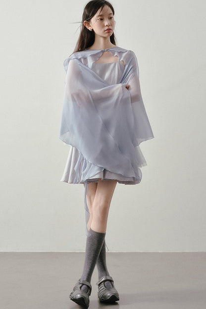 Muyu Camellia Cake Dress with Shawl Set