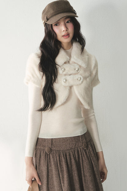 Short-Sleeved Faux Fur Double-Breasted Jacket