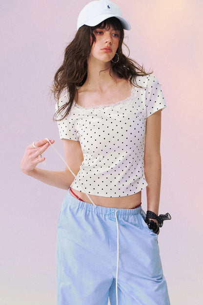 Square Neck Lace Trim Top