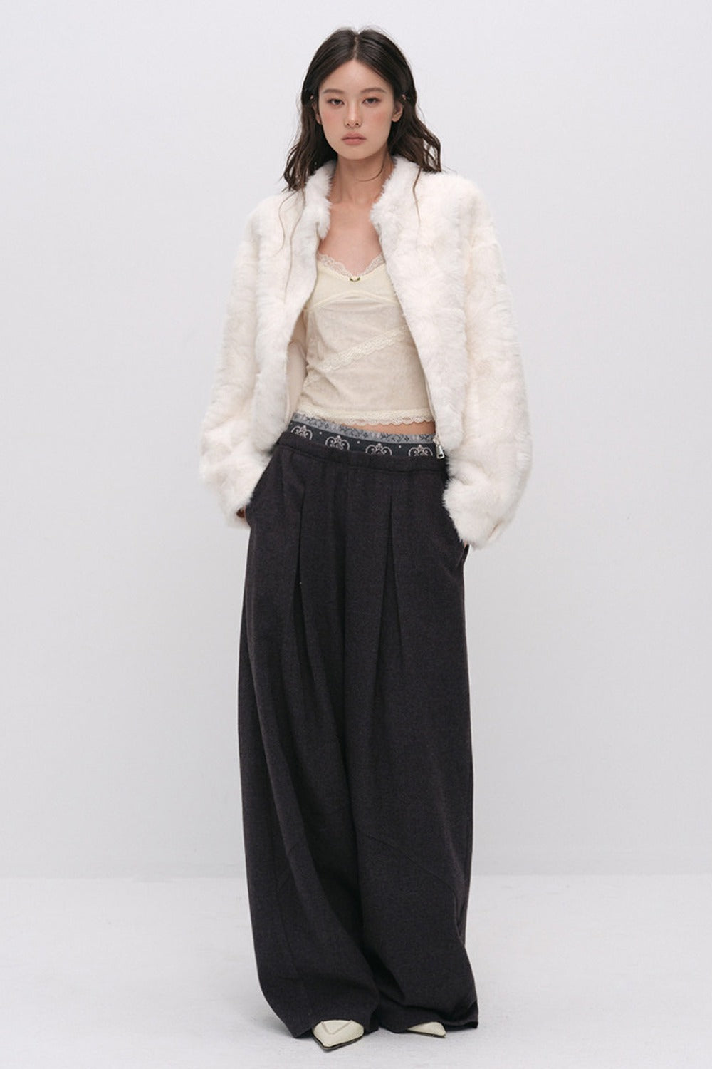 Stand Collar Faux Fur Jacket