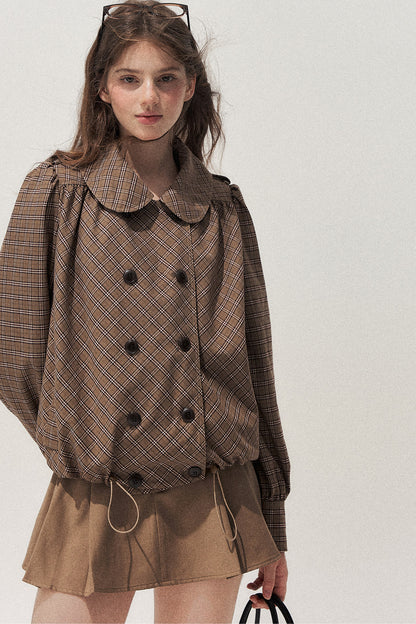 Brown Doll Collar Trench Coat and Skirt Set-Up