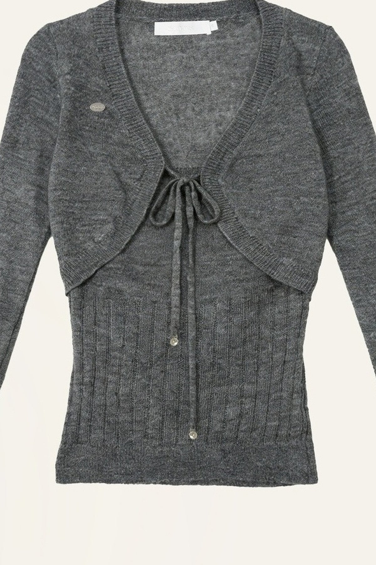 Long-Sleeve V-Neck Lace-Up Knit Sweater