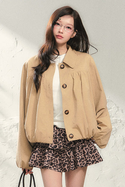 Khaki Drop Shoulder Workwear Jacket and Skirt Set-Up