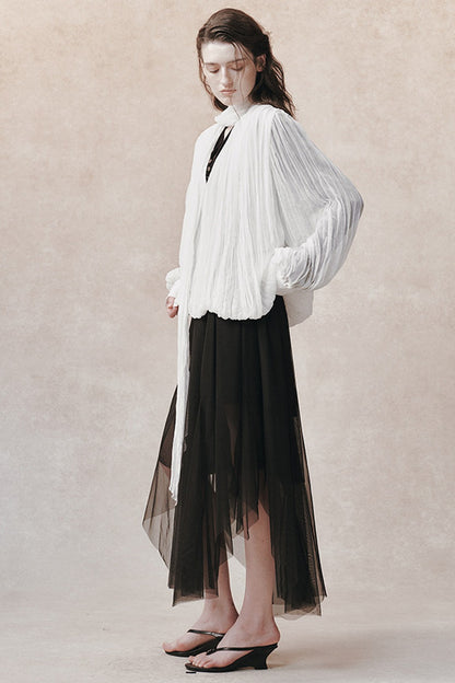 Irregular Pleated Layered Blouse