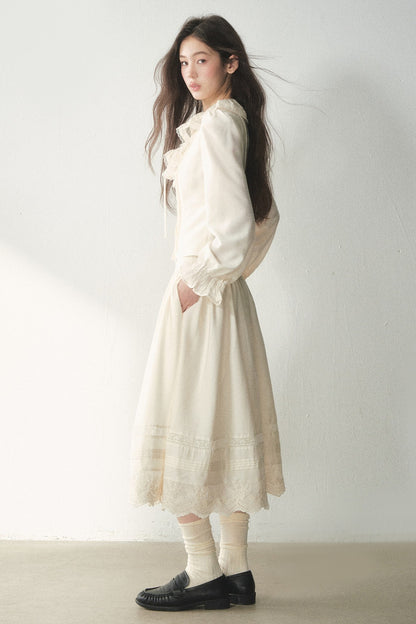 Ruffled Lyocell Shirt and Skirt Set-Up