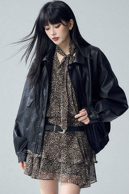 Long Sleeve Leopard Print Dress