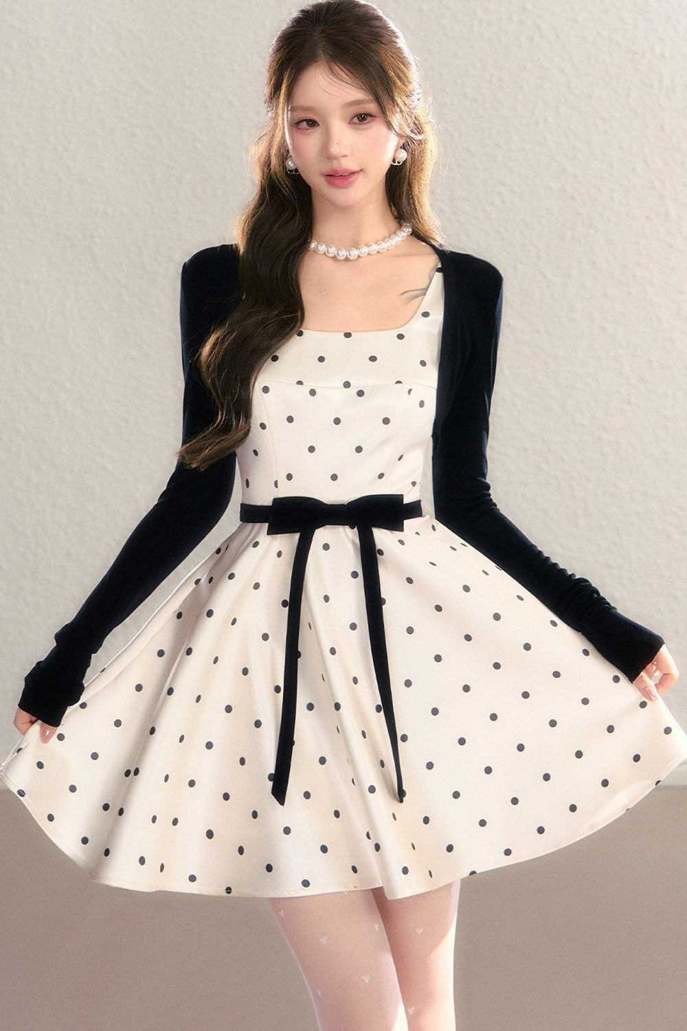 Elegant Polka Dot Waist Dress