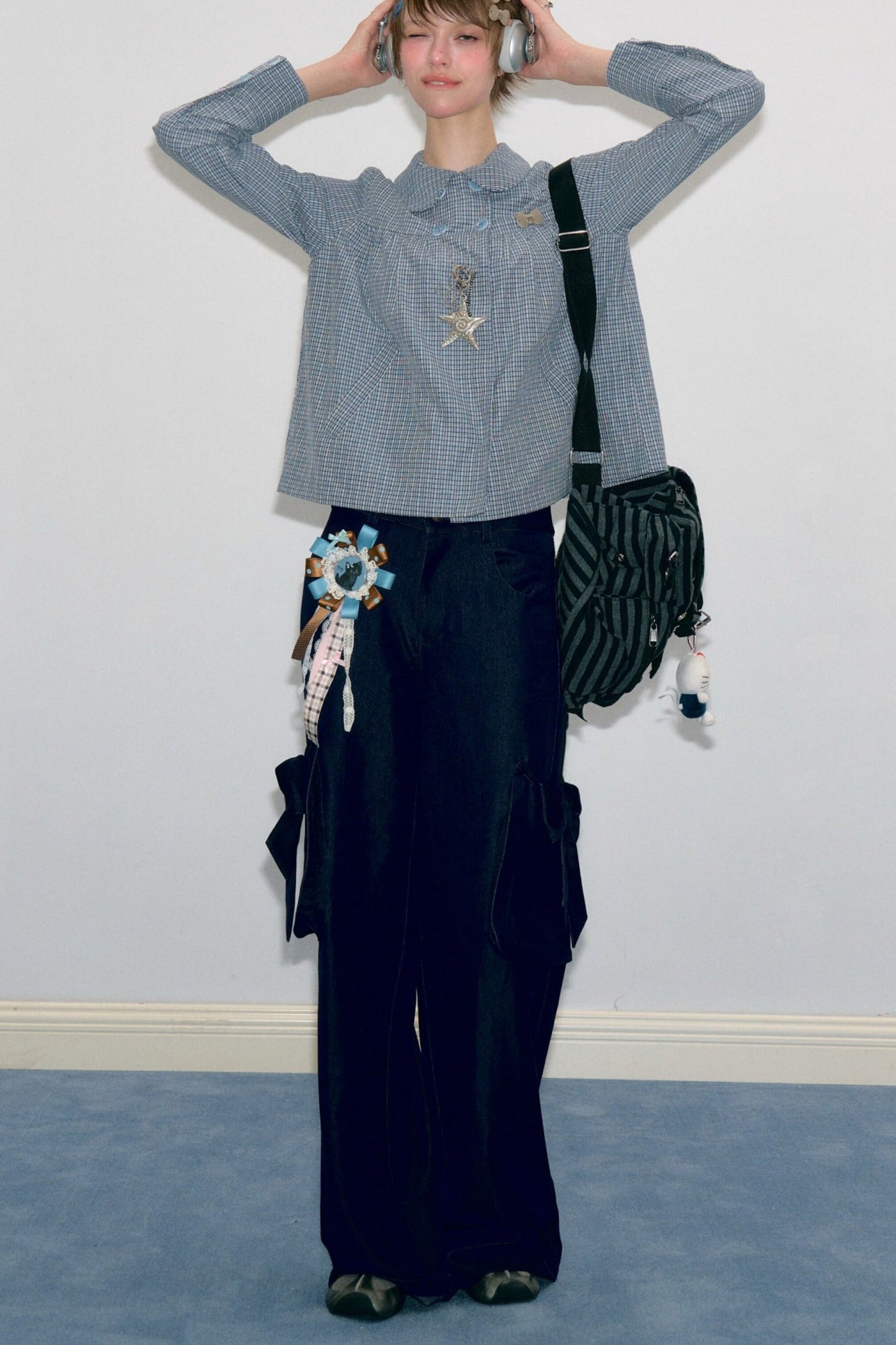 High-Waisted Bow Pocket Wide-Leg Pants