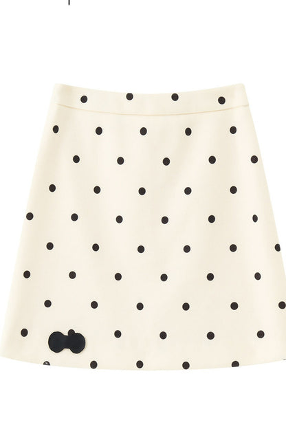 High-Waisted Drapey Polka Dot Woolen Skirt