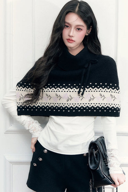 Fair Isle Tie Shawl Cape