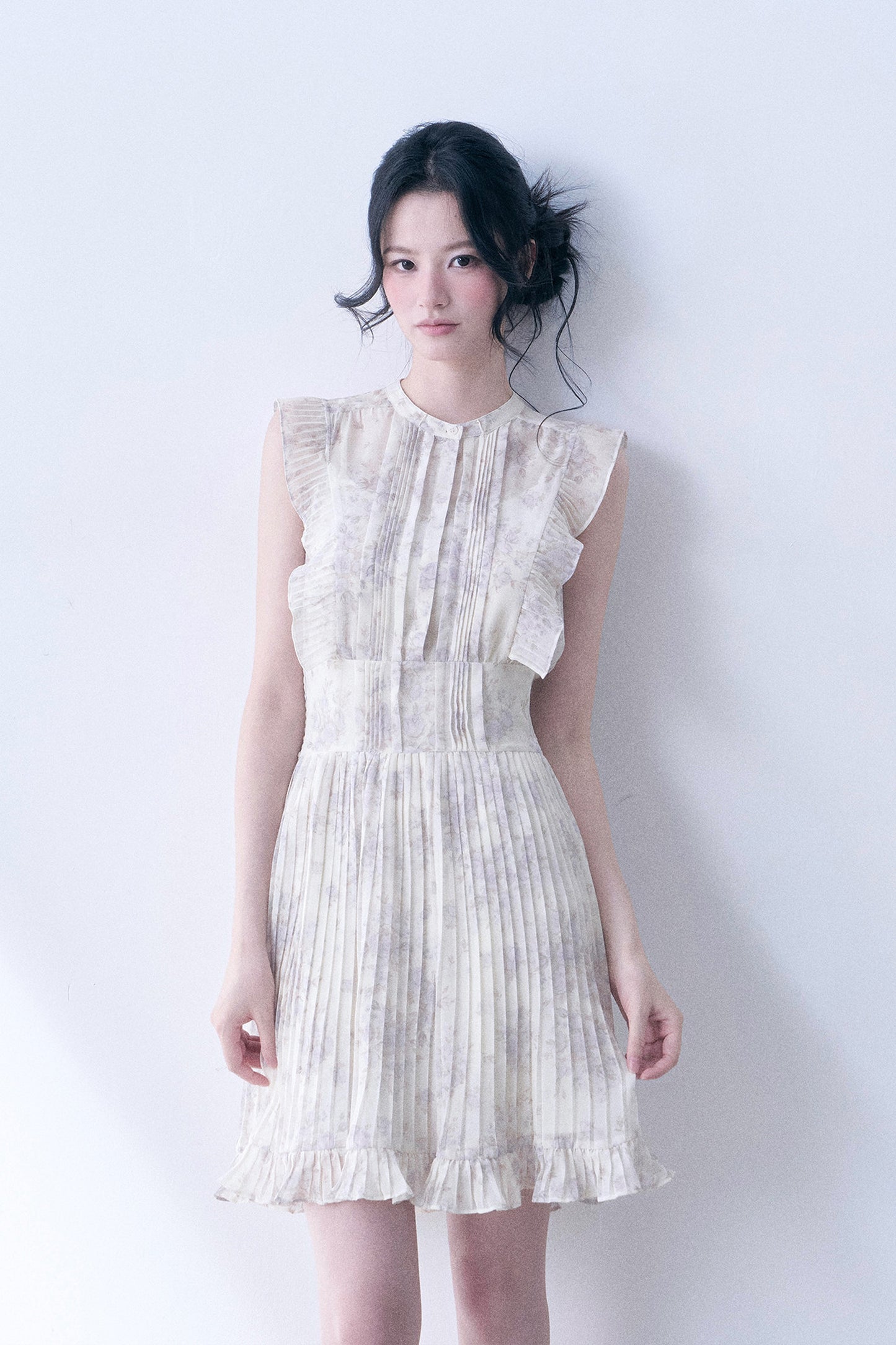 Floral Chiffon Pleated Dress