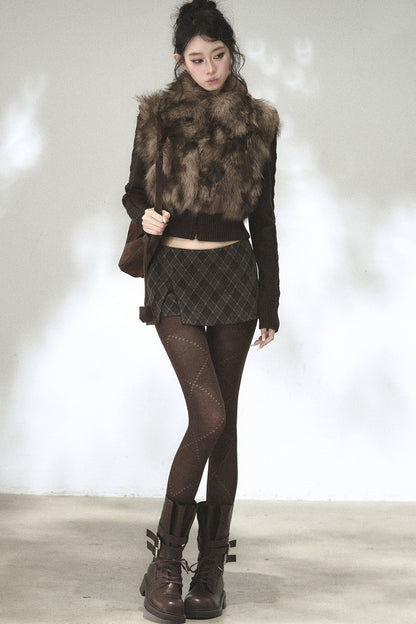 Eco-Friendly Gradient Faux Fur Knitted Jacket