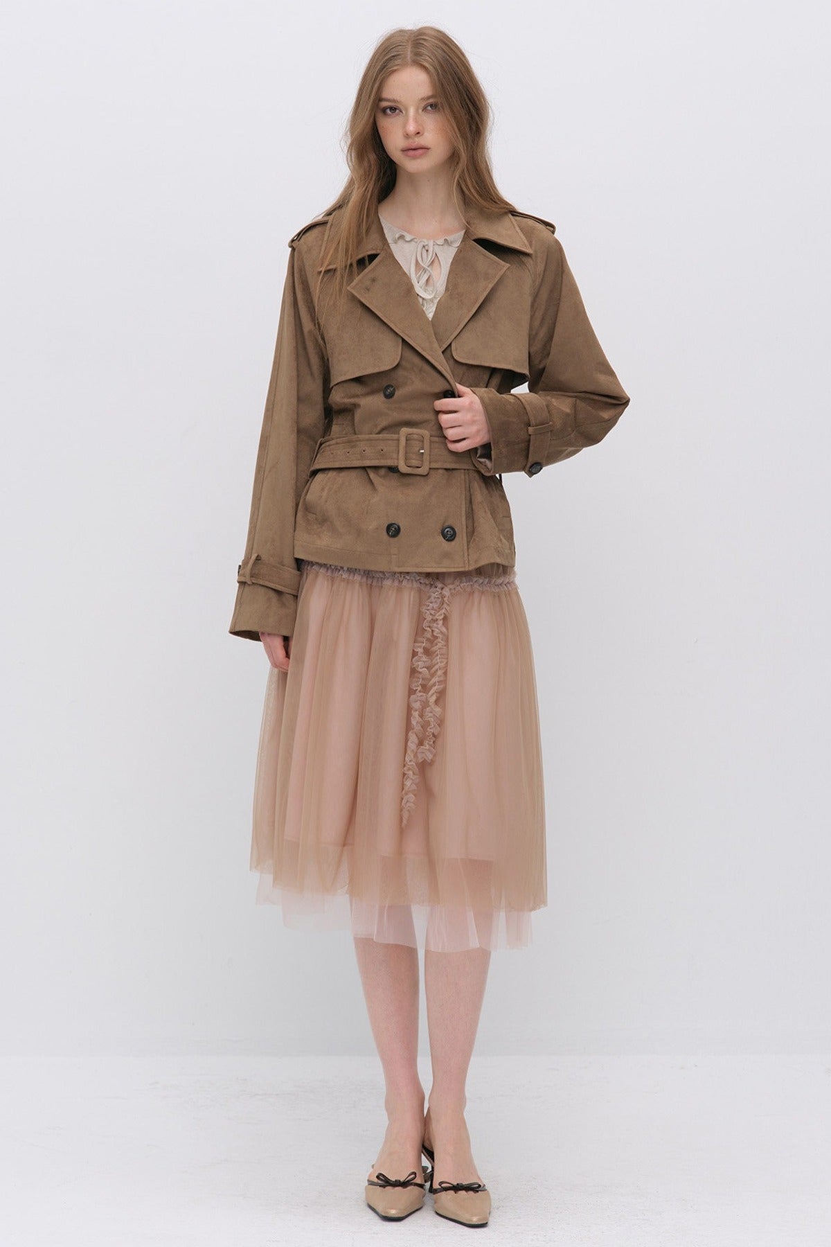 Suede Buttoned Trench Jacket