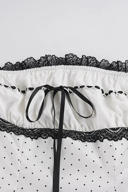 Polka Dot Lace Trim Strapless Top