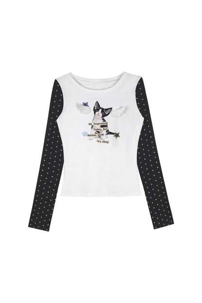 Cat Print Waist-Cinching T-Shirt