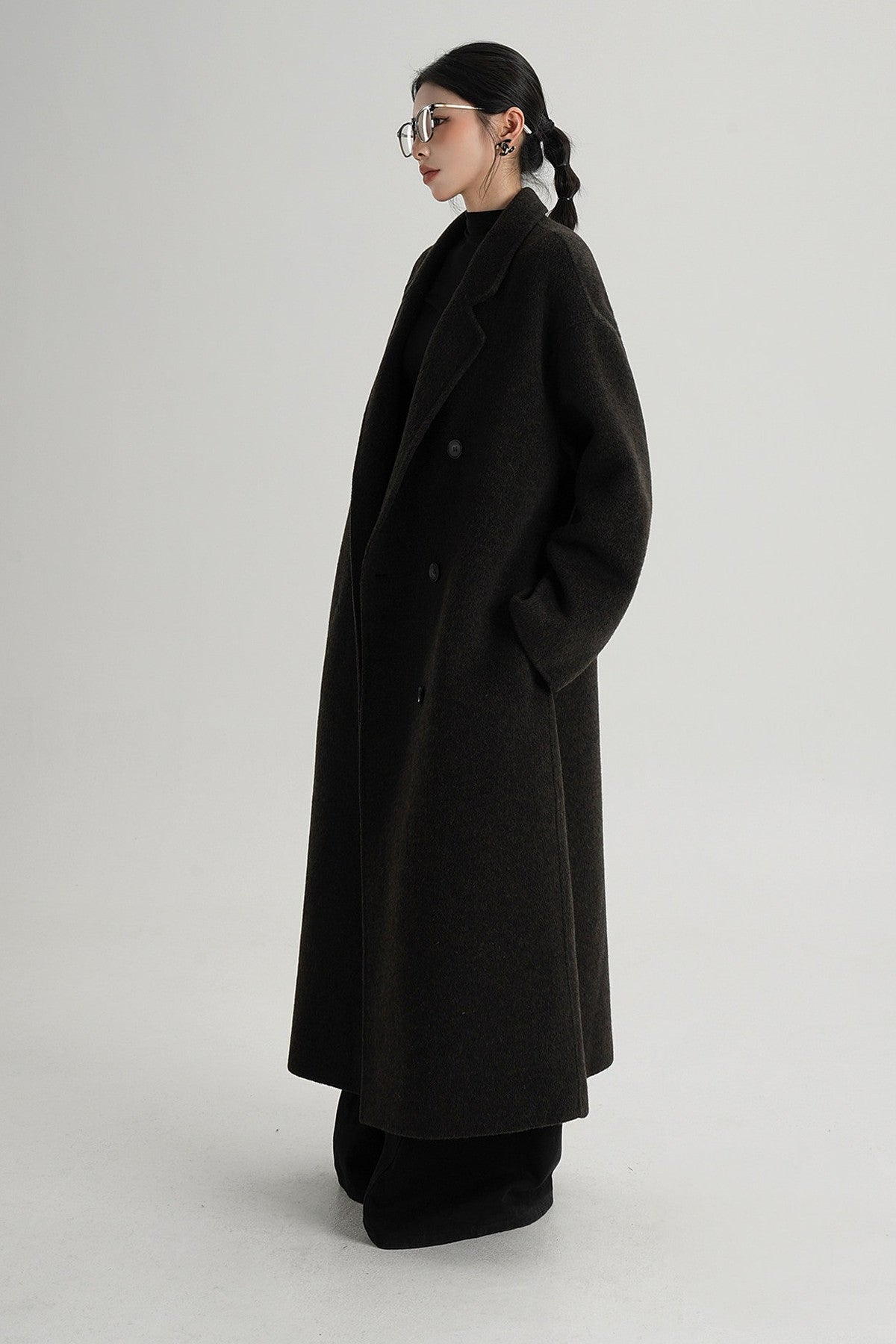 Cappotto ampio lungo in lana double face