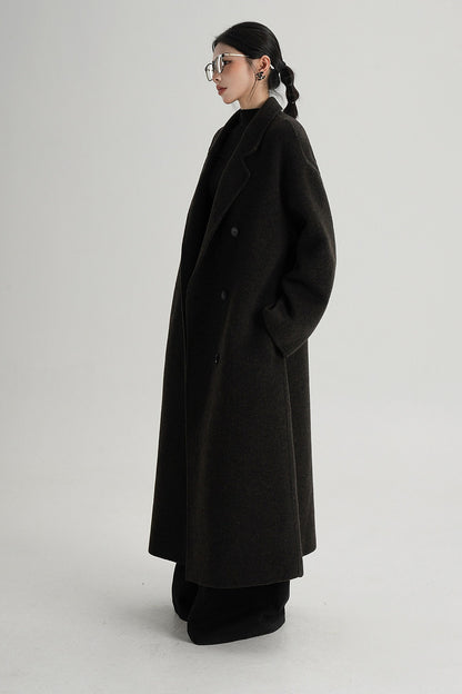 Cappotto ampio lungo in lana double face
