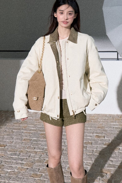 Gold Thread Wool Blend High-Waisted Shorts