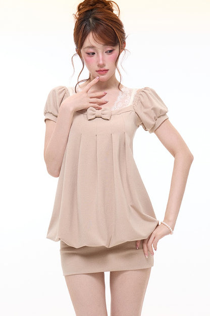 Bow Square-Neck Floral Dress Set-Up