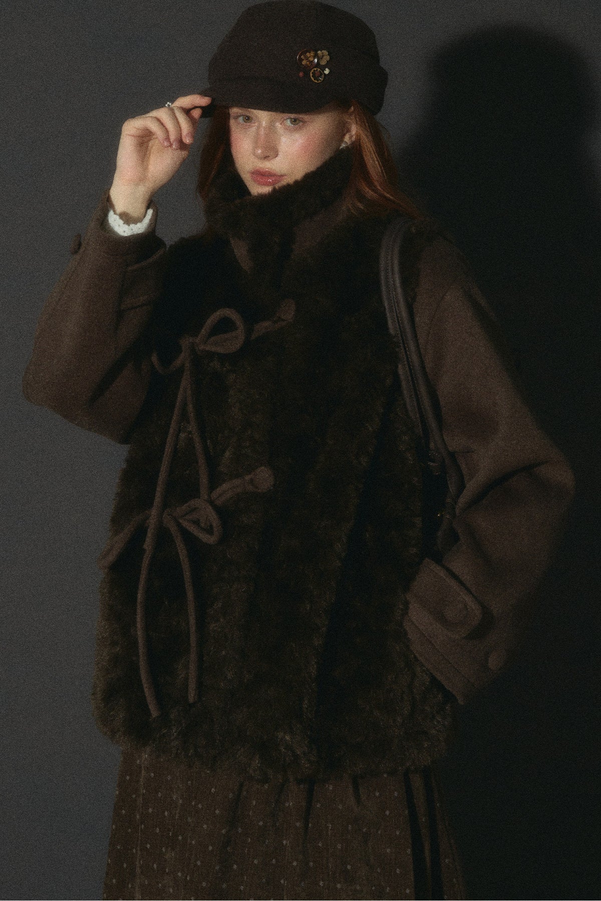 Flower Tea Layered-Look Woolen Furry Top