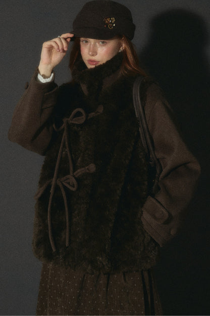 Flower Tea Layered-Look Woolen Furry Top
