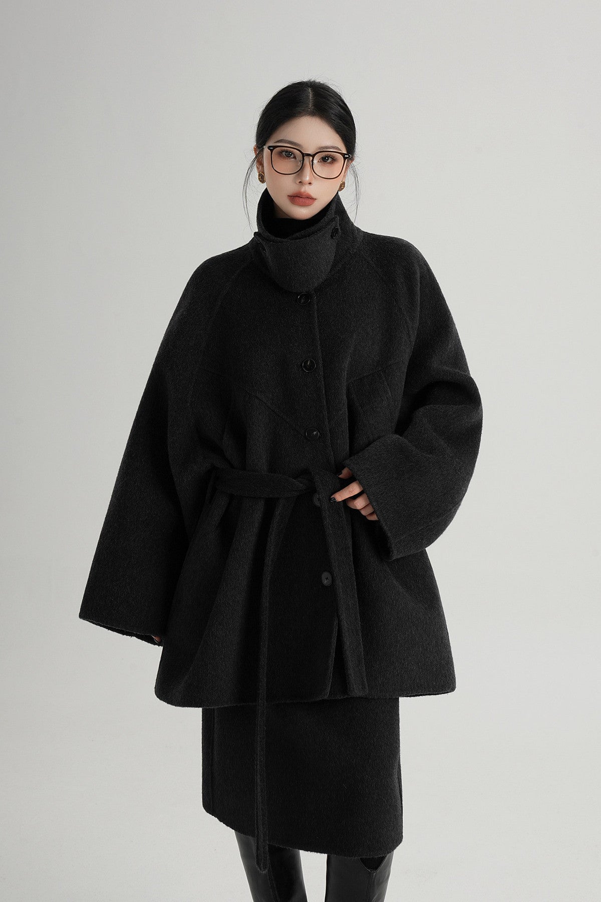 Mid-Length Armor Collar Wool Coat
