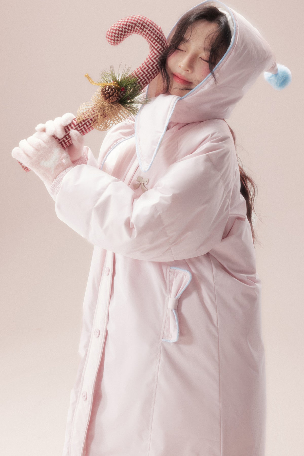 Cute Fur Ball Scarf Hat Long White Duck Down Jacket