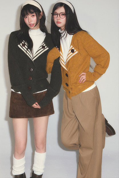 Striped Color-Block Knit Cardigan