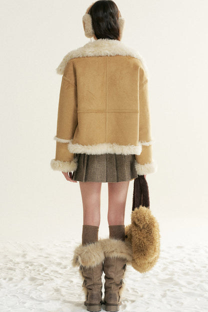 Loose Fur Integrated Suede Jacket