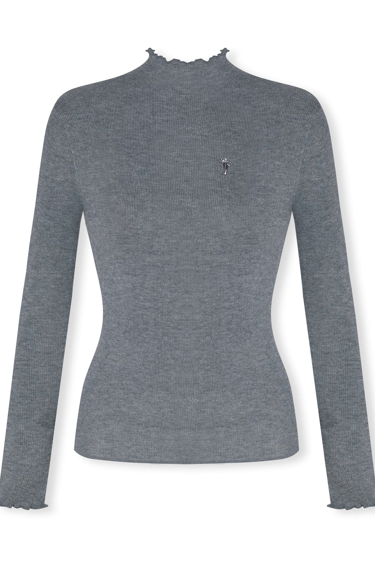Ruffled Half-Turtleneck Long-Sleeve Base Layer Top