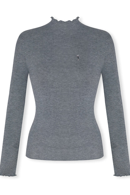Ruffled Half-Turtleneck Long-Sleeve Base Layer Top