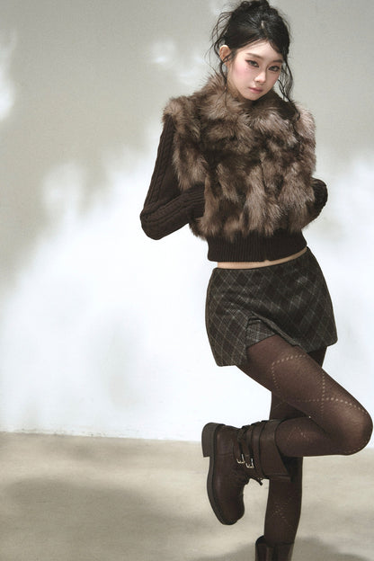 Eco-Friendly Gradient Faux Fur Knitted Jacket