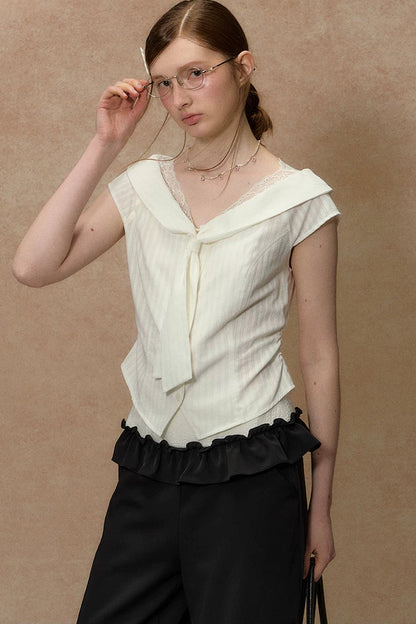 Lace-Trimmed Striped Blouse