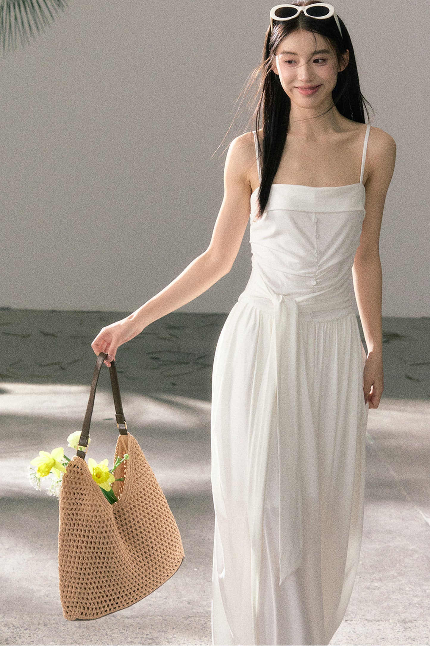 Plissiertes Trägerkleid aus Lyocell