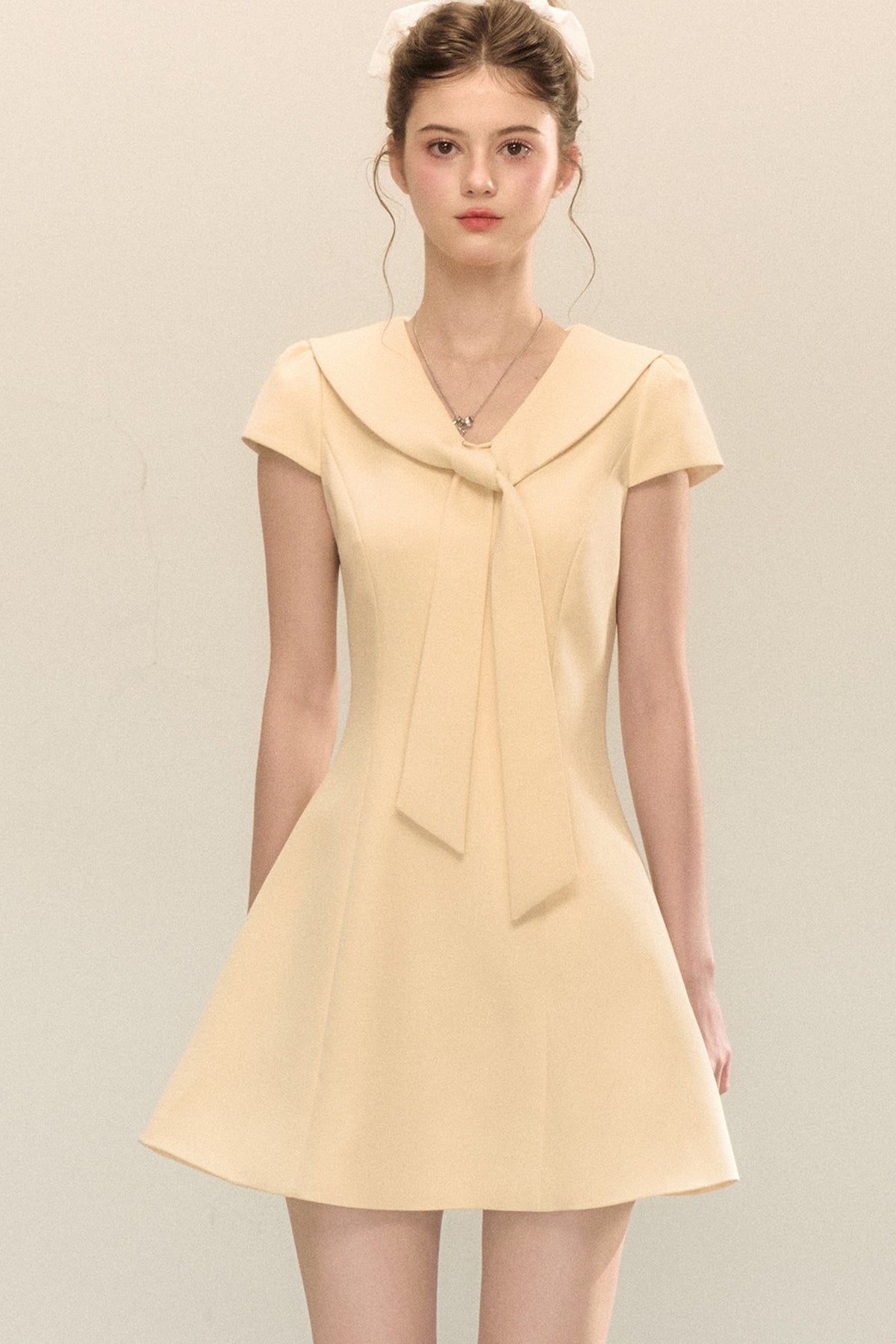 Navy Collar Short Sleeve A-Line Dress