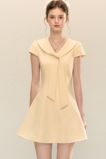 Navy Collar Short Sleeve A-Line Dress
