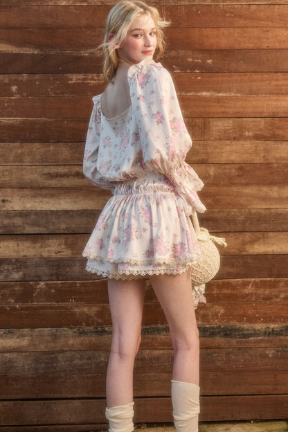 Floral Two-Piece Blouse and Shorts Set-Up
