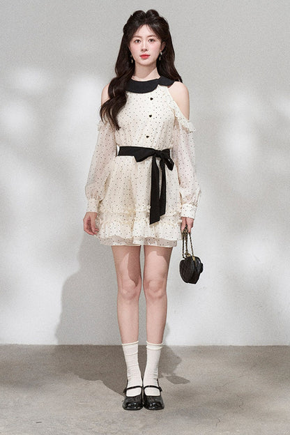 Off-Shoulder Polka Dot Chiffon Dress