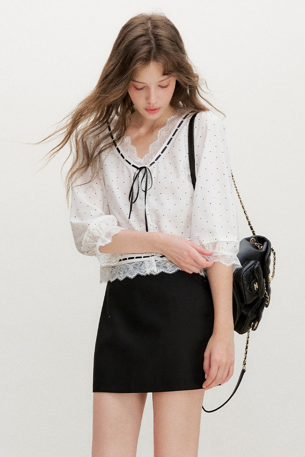 Lyocell Polka Dot Lace Blouse