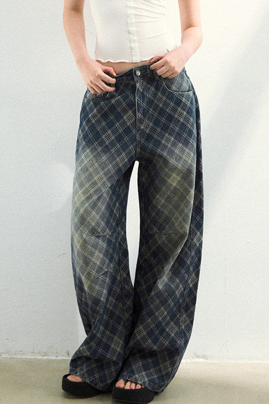 Plaid Gradient Denim Pants
