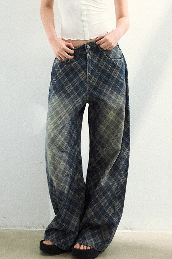 Pantalones vaqueros de denim con degradado a cuadros