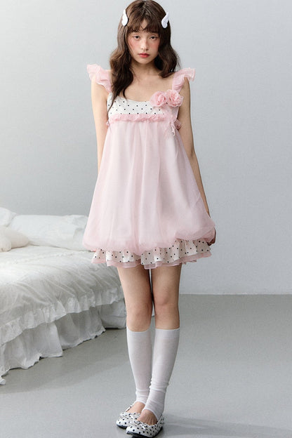 Strawberry Sundae Floral Flutter Sleeve Dress