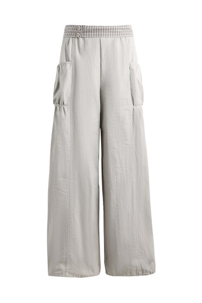 Patchwork Waistband Pocket Wide-Leg Cargo Pants
