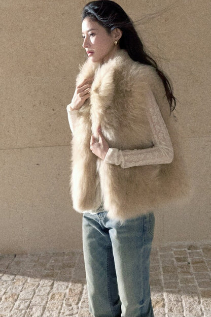 Short Fluffy V-Open Front Fur Vest